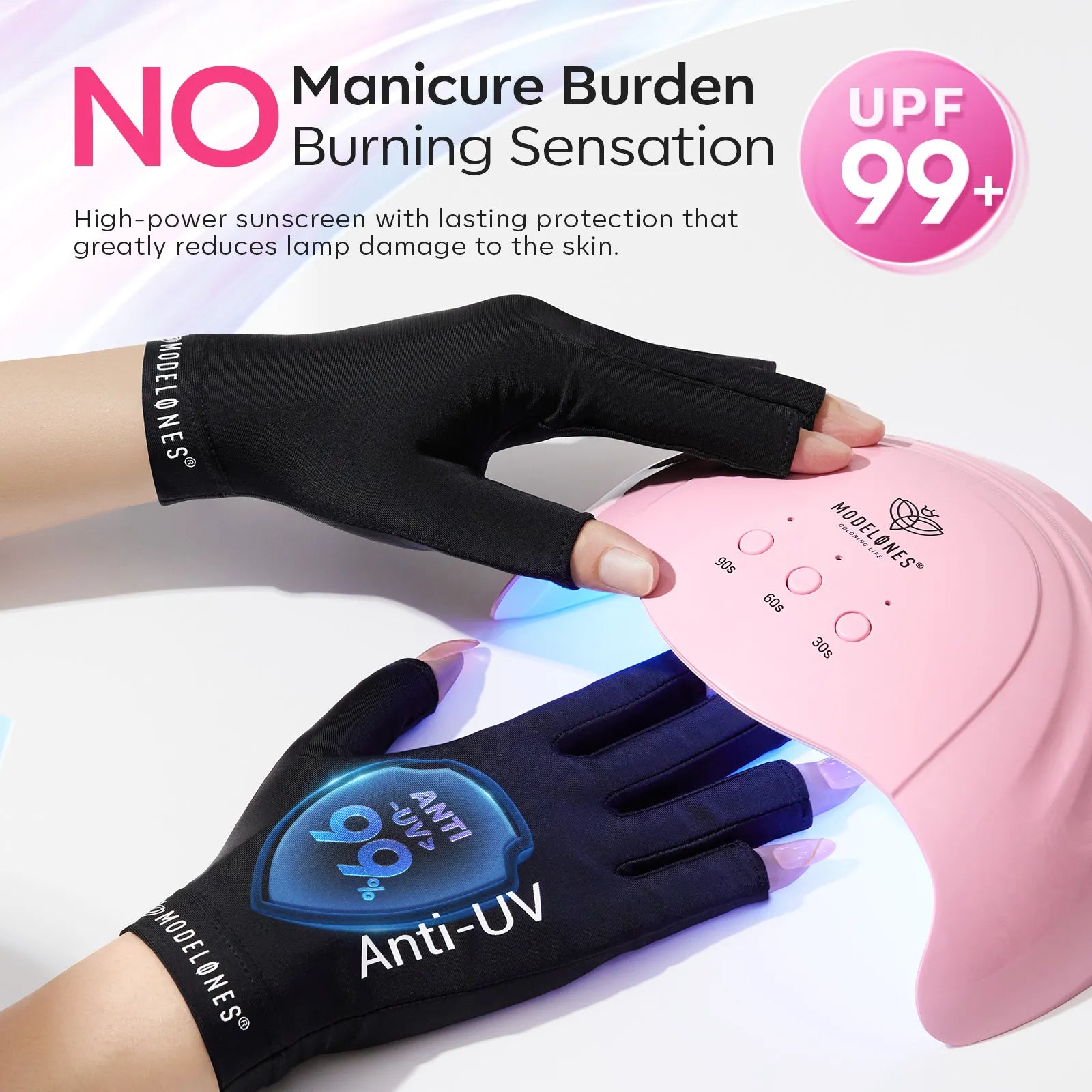 Black Anti-UV light Glove For Nails  Salon Professional UPF 99+