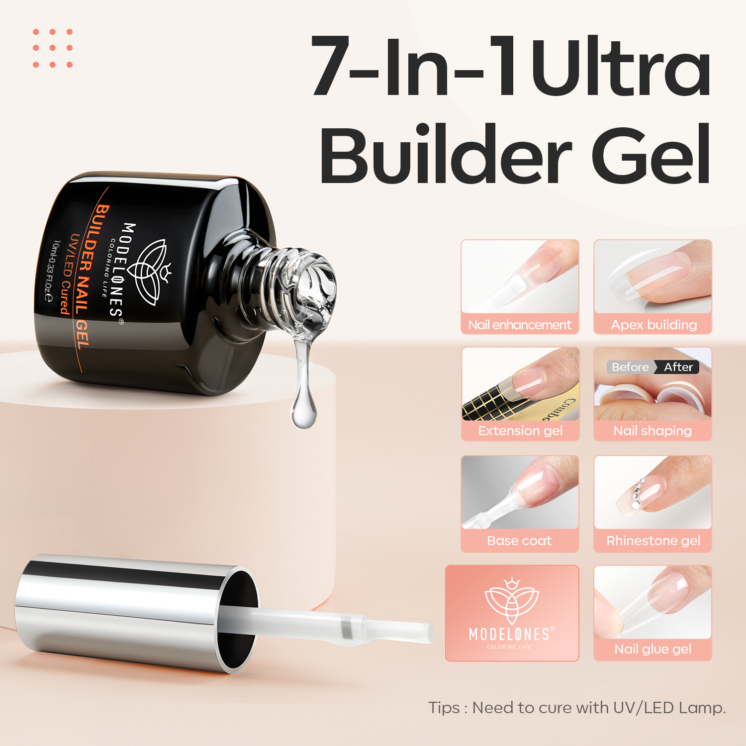 2Pcs 7-in-1 Builder Nail Gel - Clear【US/EU/AU/CA ONLY】