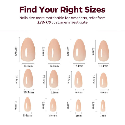 Baby Bare - 24 Fake Nails 12 Sizes Short Almond Press on Nails Kit