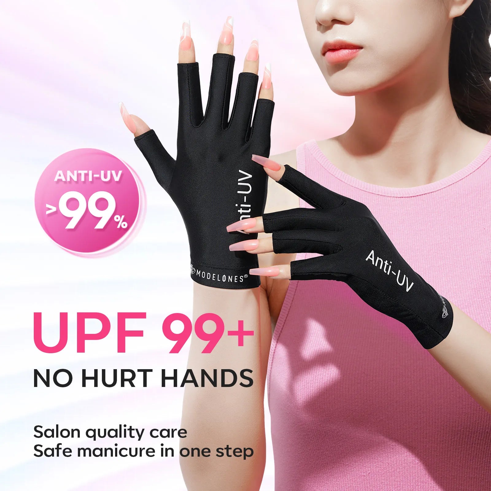Black Anti-UV light Glove For Nails Salon Professional UPF 99+【US