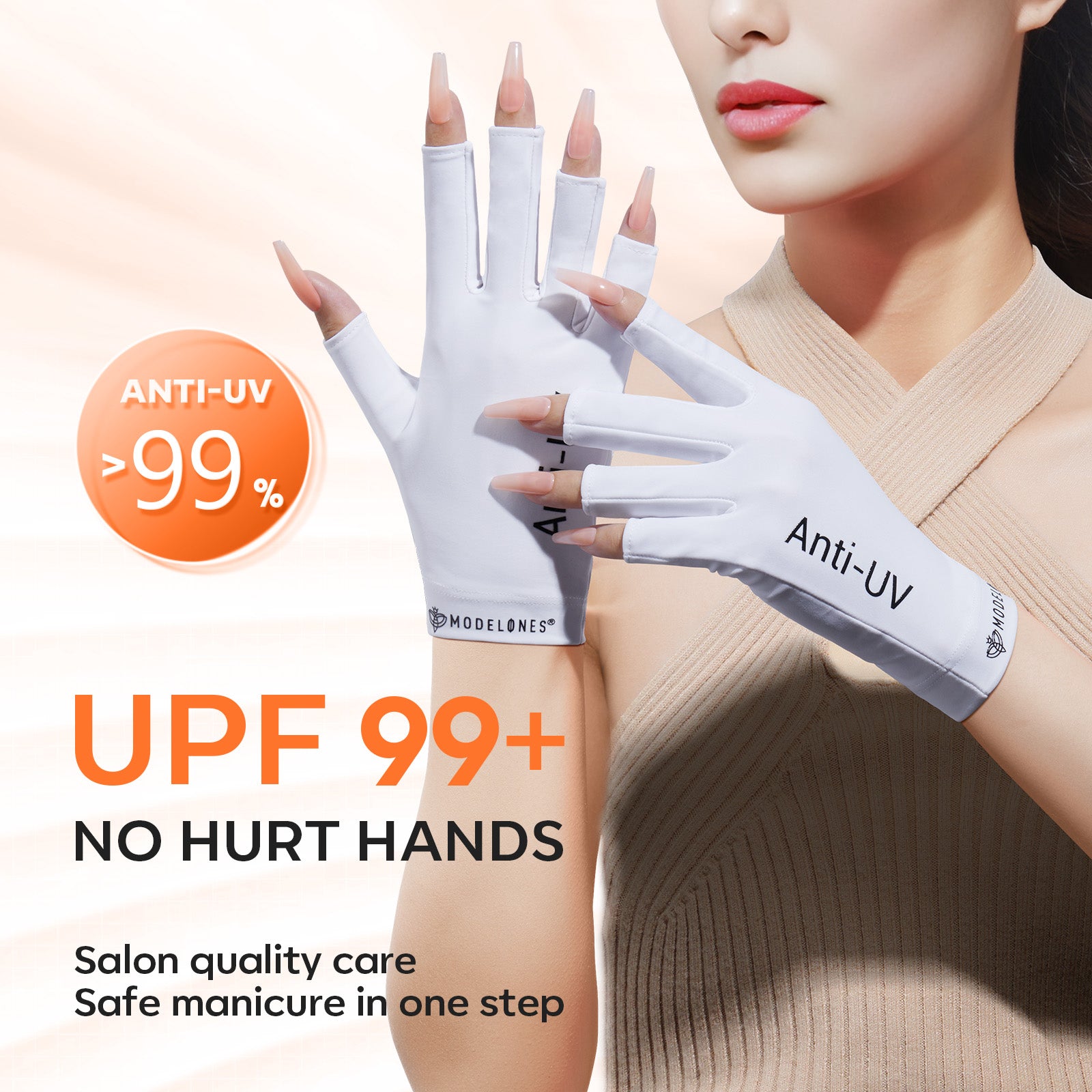 White Anti-UV light Glove For Nails  Salon Professional UPF 99+