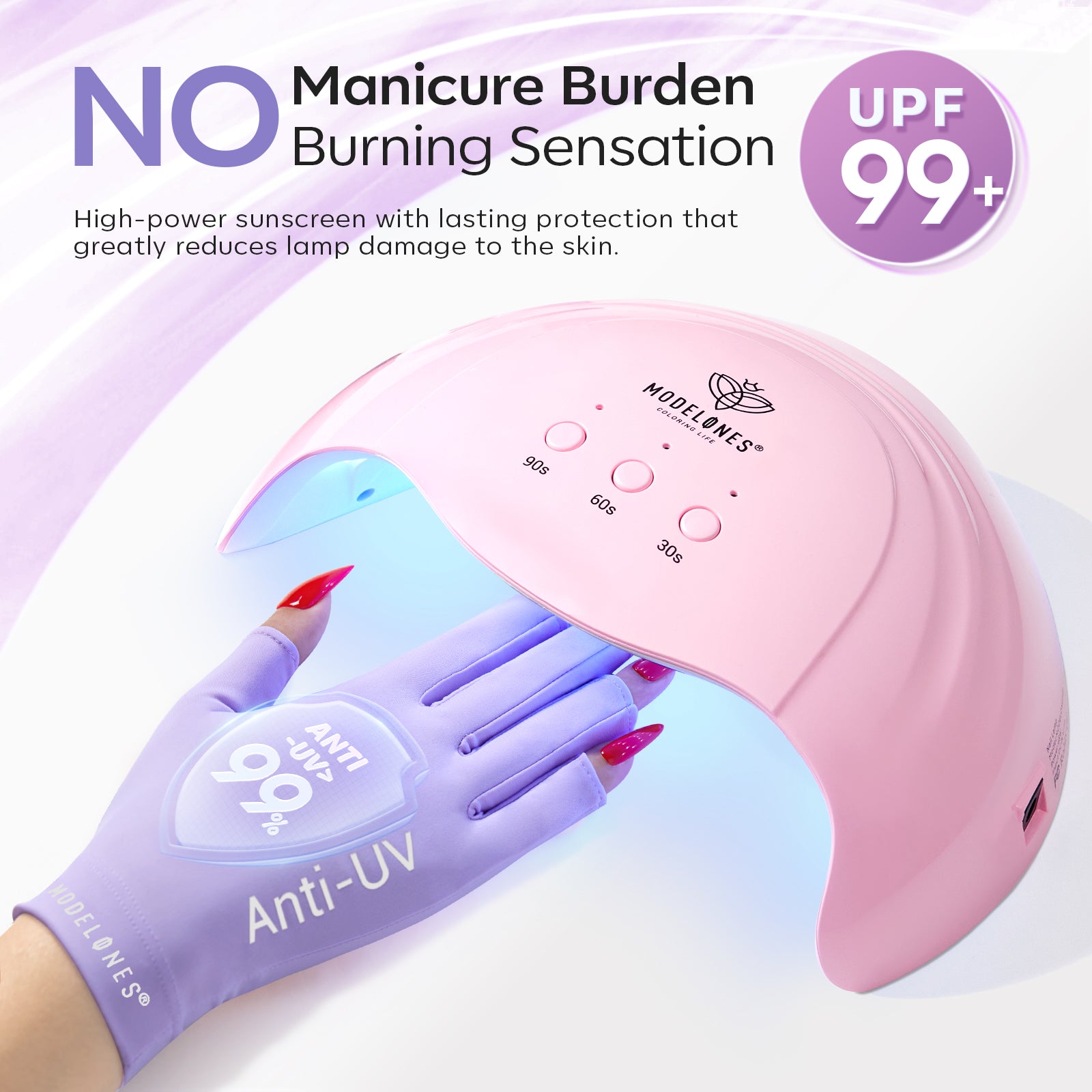 Purple Anti-UV light Glove For Nails  Salon Professional UPF 99+
