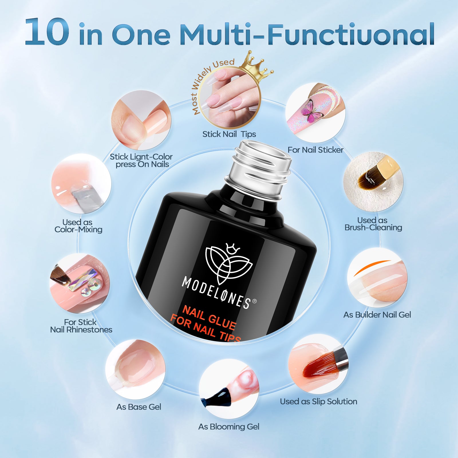 10-in-1 No Wipe Nail Glue For Tips Duo 15ml Nail Glue MODELONES #1pc