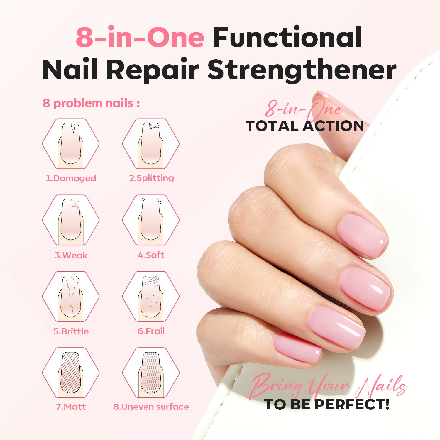 Bare Blush 8-in-1 Functional Nail Repair Strengthener Nail Care MODELONES 