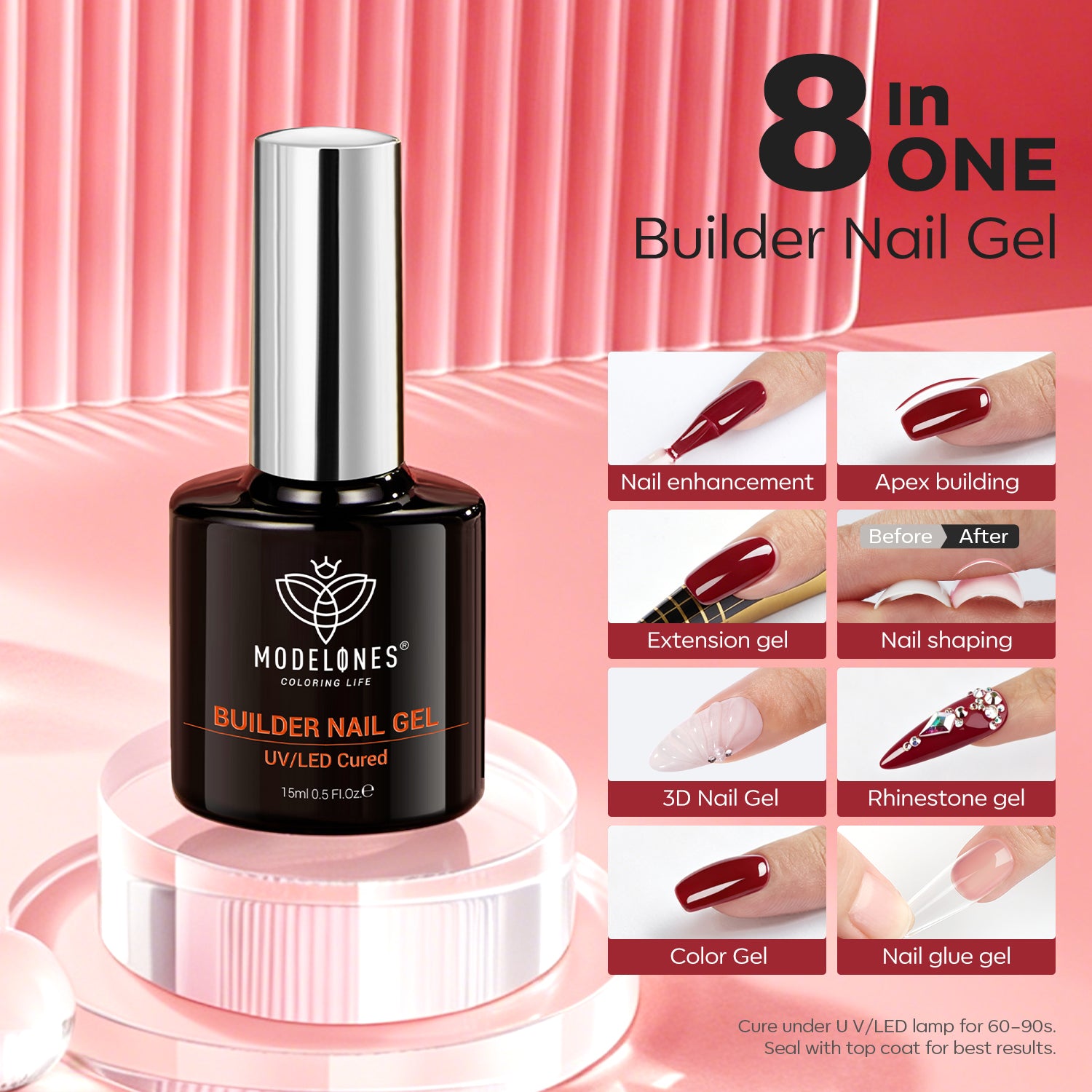 8-In-1 Wine Red Builder Nail Gel 15ml Builder Gel MODELONES 