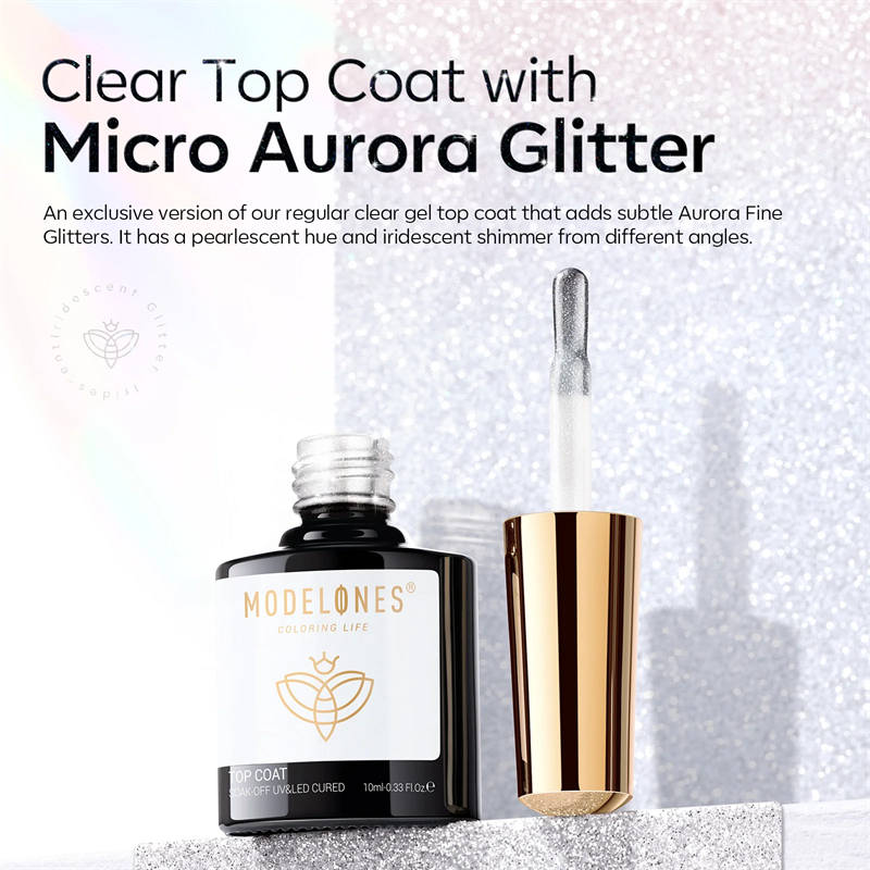 Ultra Fine White Aurora Clear Glitter Top Coat Gel 10ml