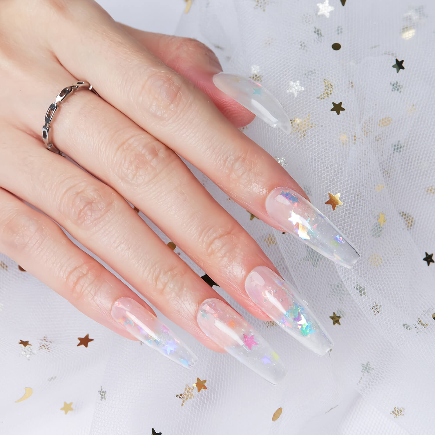 Transparent Ice Crystal Nail Look