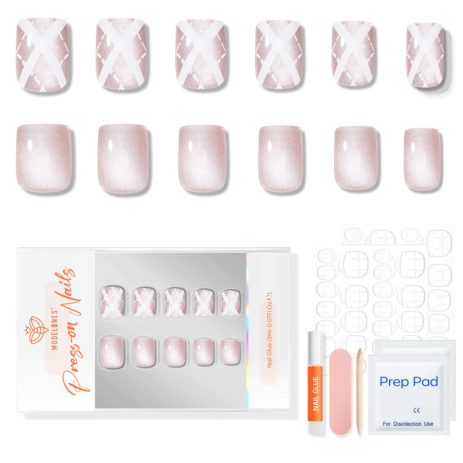 Blush Argyle press on nails MODELONES 
