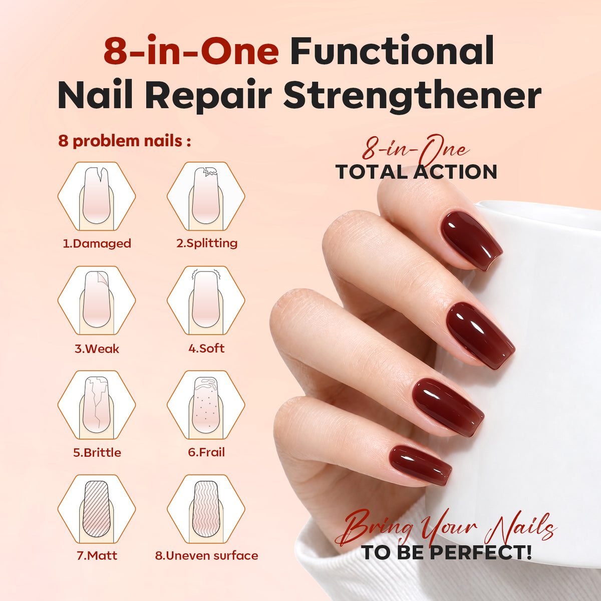 Auburn Wine 8-in-1 Functional Nail Repair Strengthener Nail Care MODELONES 