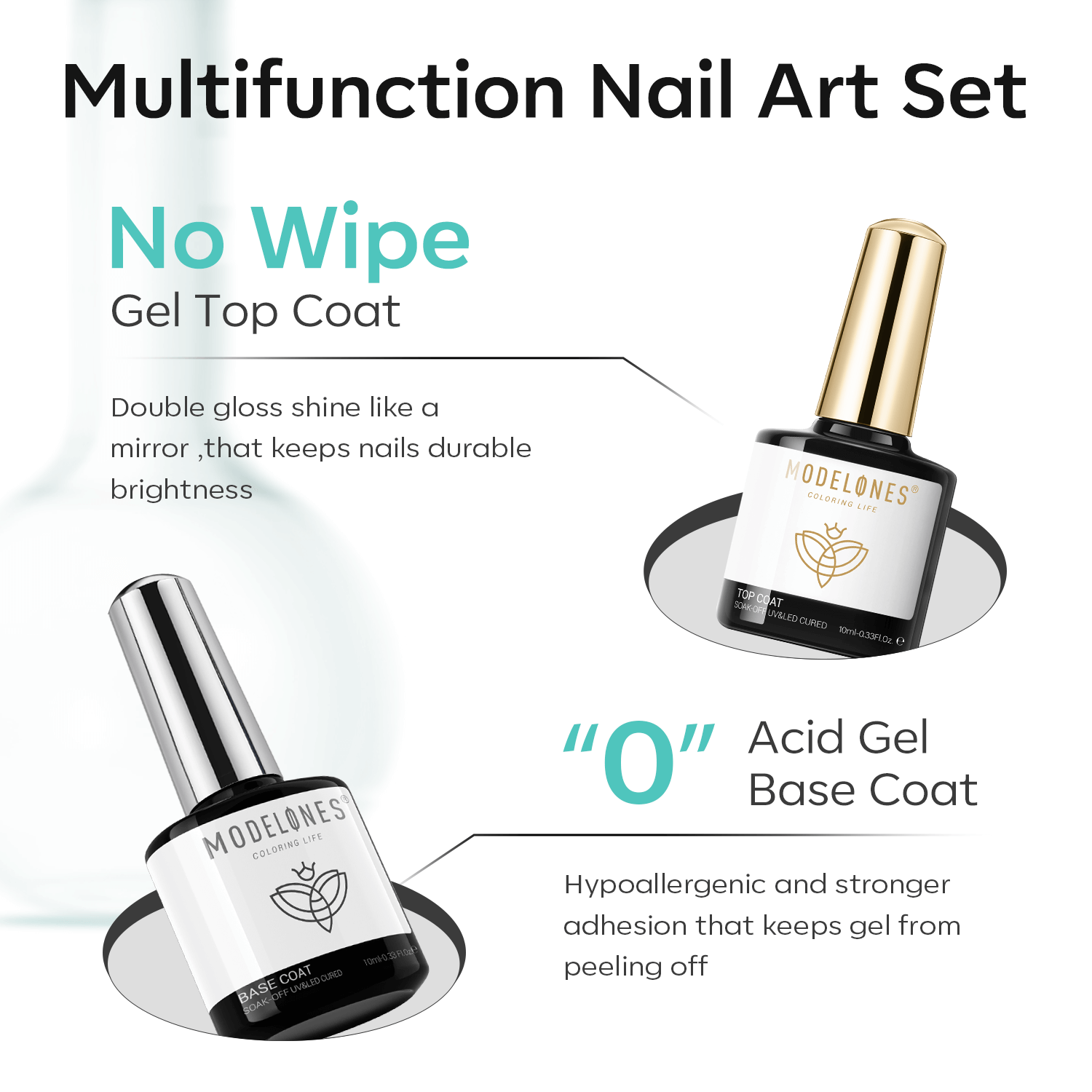 Nail Prep Dehydrator & Nail Primer with Base & Top Coat Set 10ml