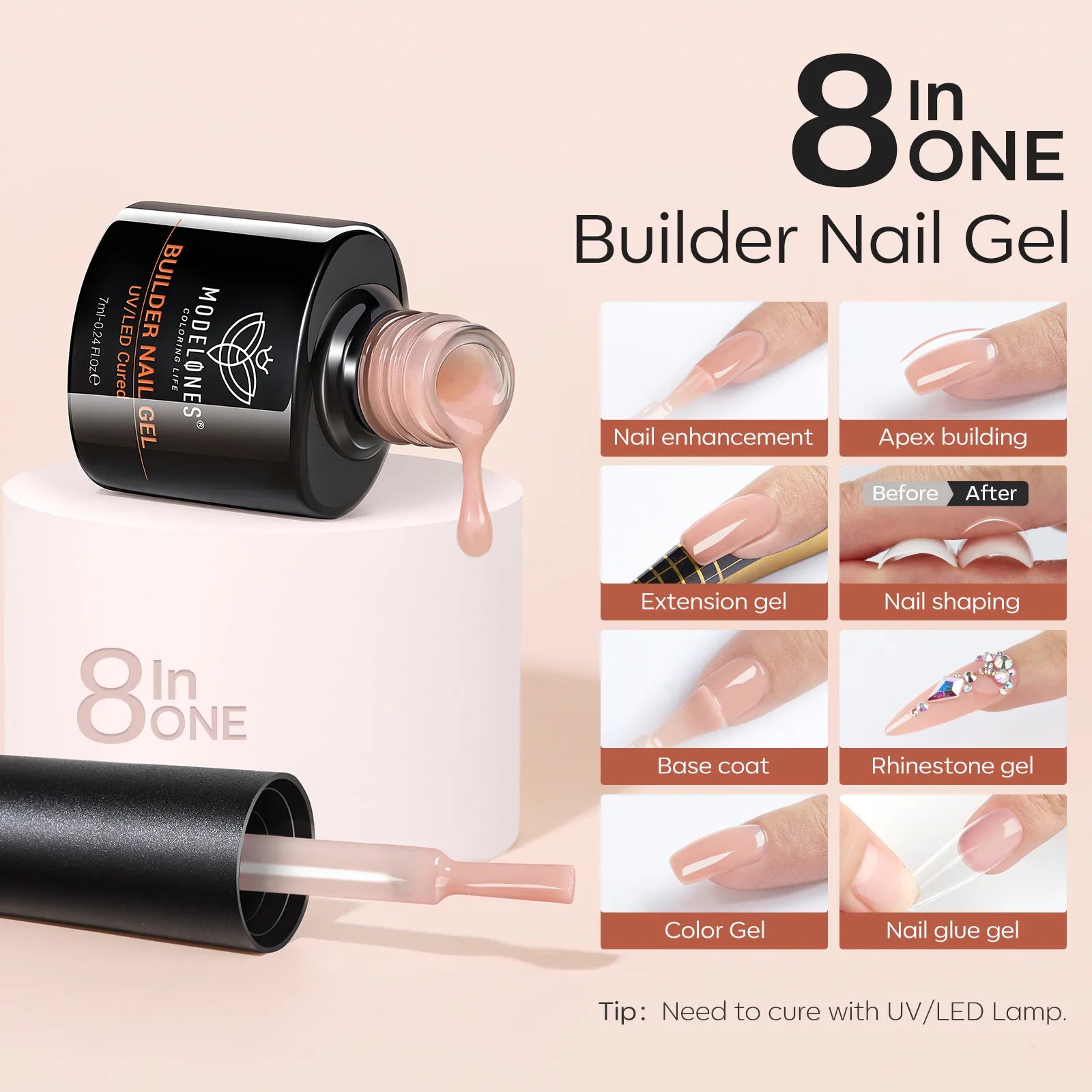 Breathable Reddish Nude - 6 Colors 8-in-1 Builder Nail Gel Set 7ml