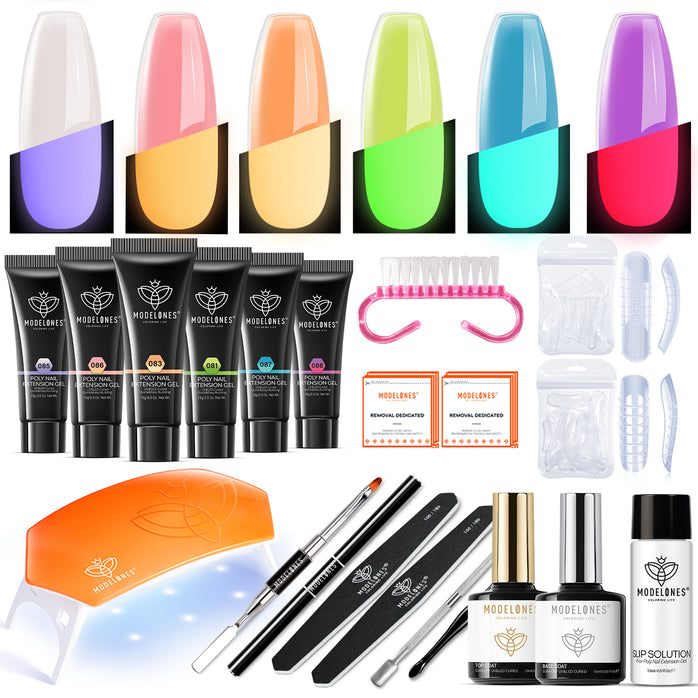 Glow in the Dark - 6 Colors Luminous Poly Nail Gel Kit