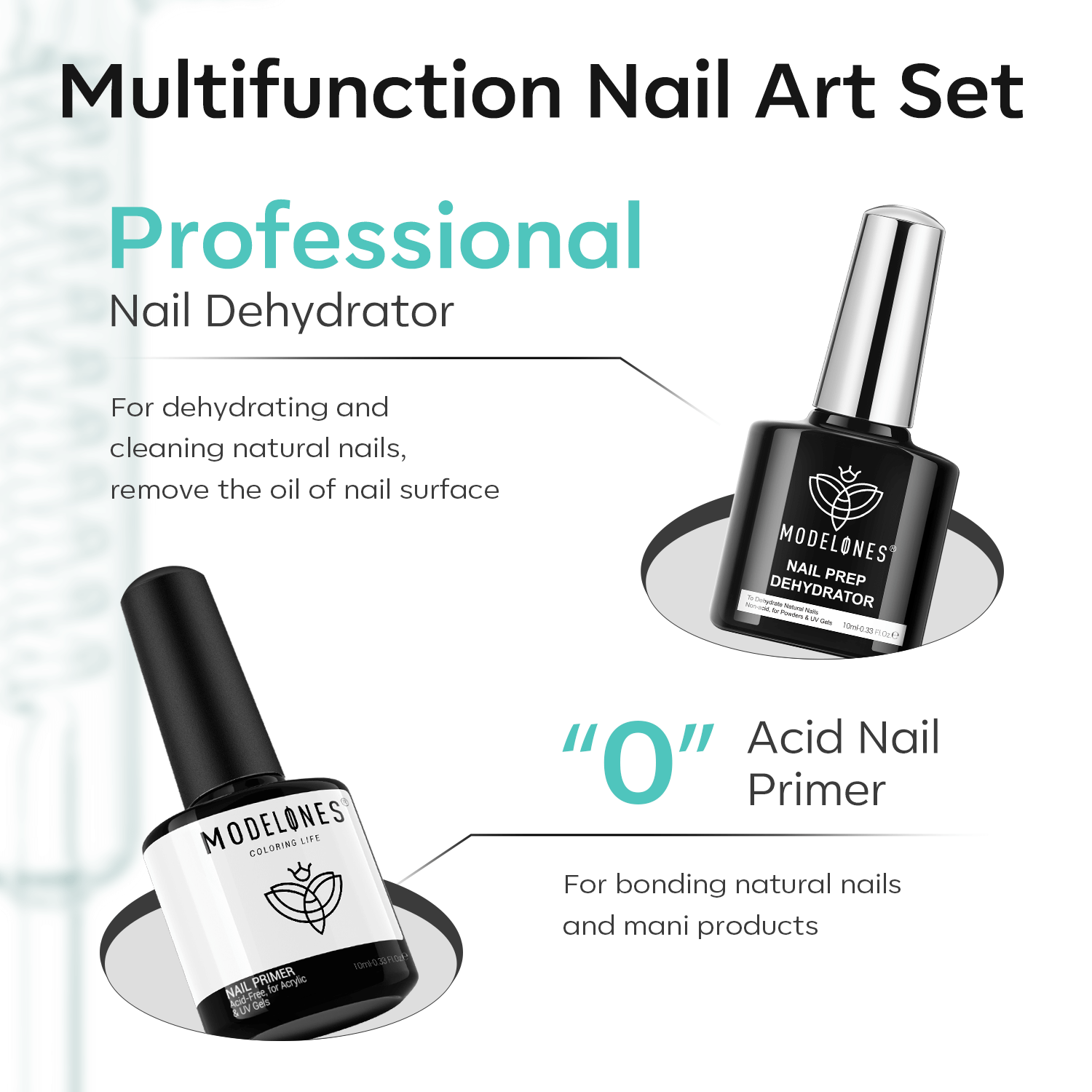 Nail Prep Dehydrator & Nail Primer with Base & Top Coat Set 10ml