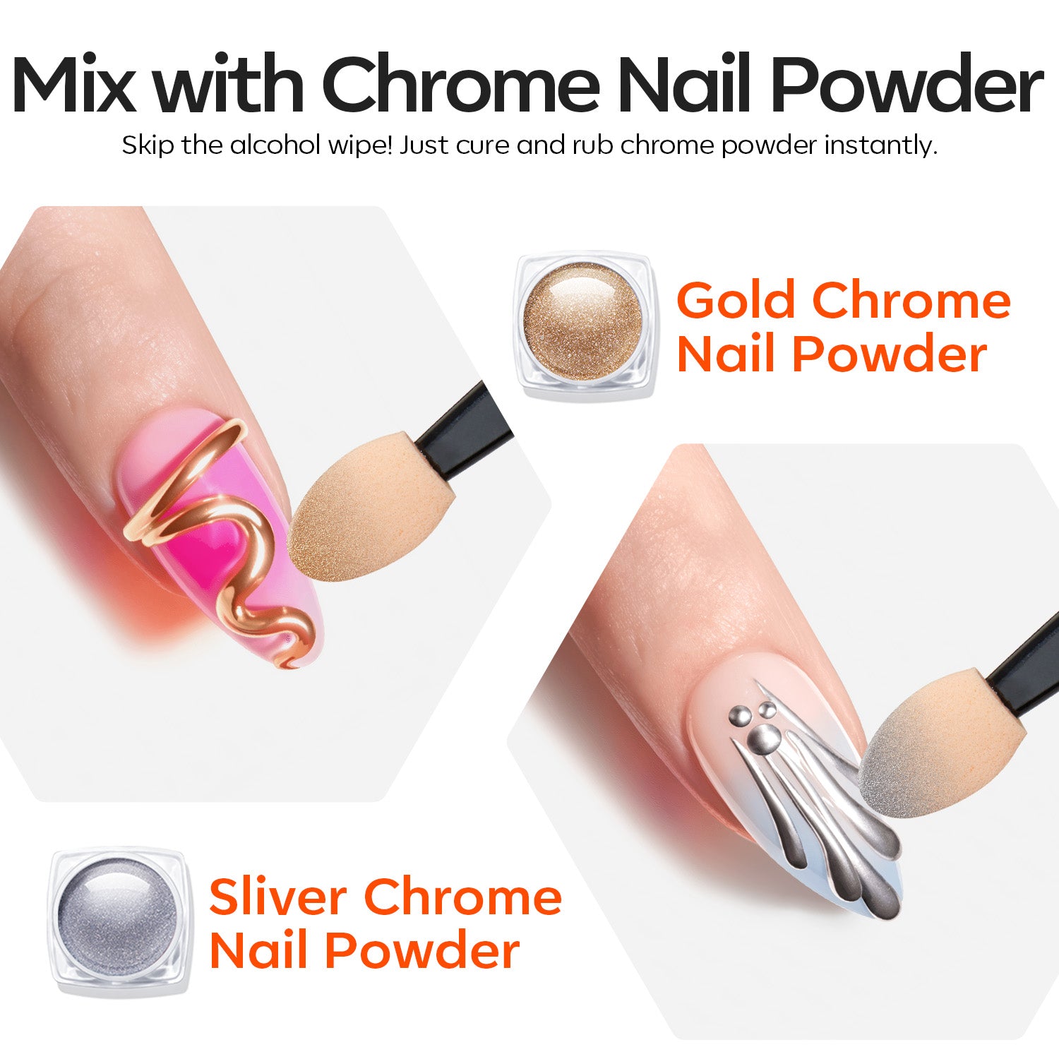 Solid Builder Gel Kit with Gold & Silver Chrome Powder Solid Builder Gel MODELONES 