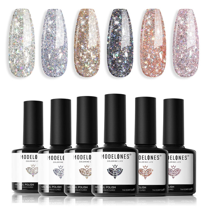 Sparkling Brilliance - 6 Colors Gel Nail Polish Set