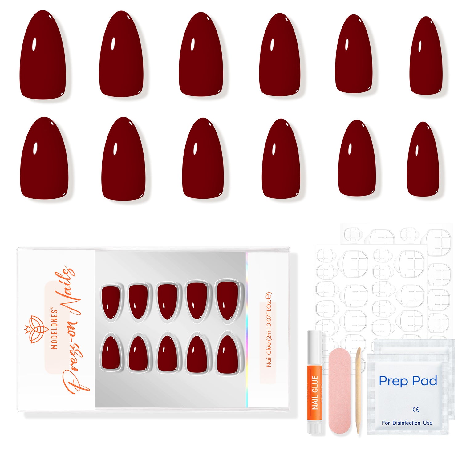 Classic Burgundy press on nails MODELONES 