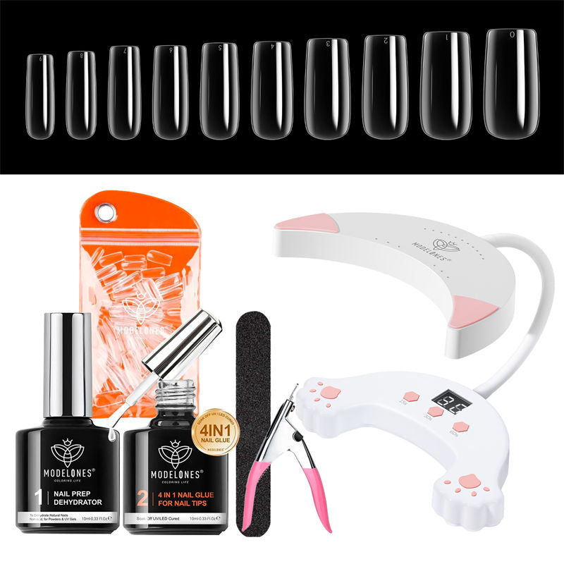 Gooseneck Lamp and 4-in-1 Nail Glue with 200Pcs Nail Tips Kit【Coffin/Square/Almond/Stiletto】