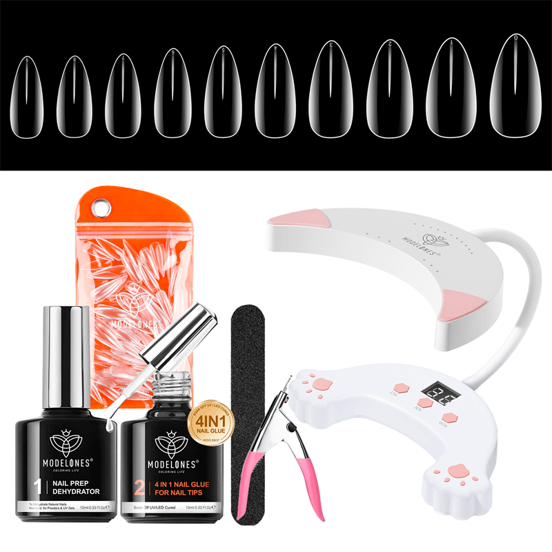 Gooseneck Lamp and 4-in-1 Nail Glue with 200Pcs Nail Tips Kit【Coffin/Square/Almond/Stiletto】