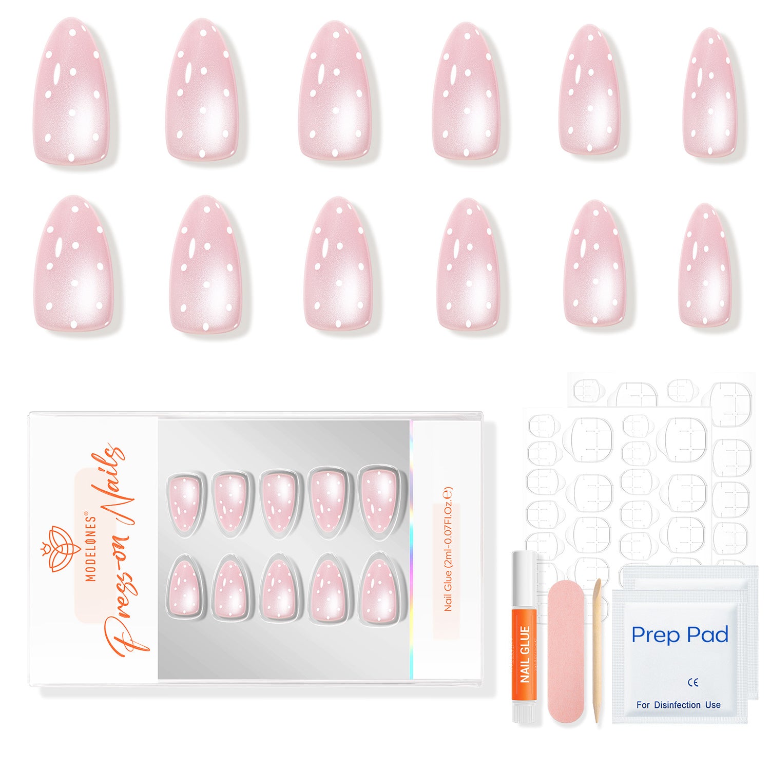 Pink Milky Dots press on nails MODELONES 