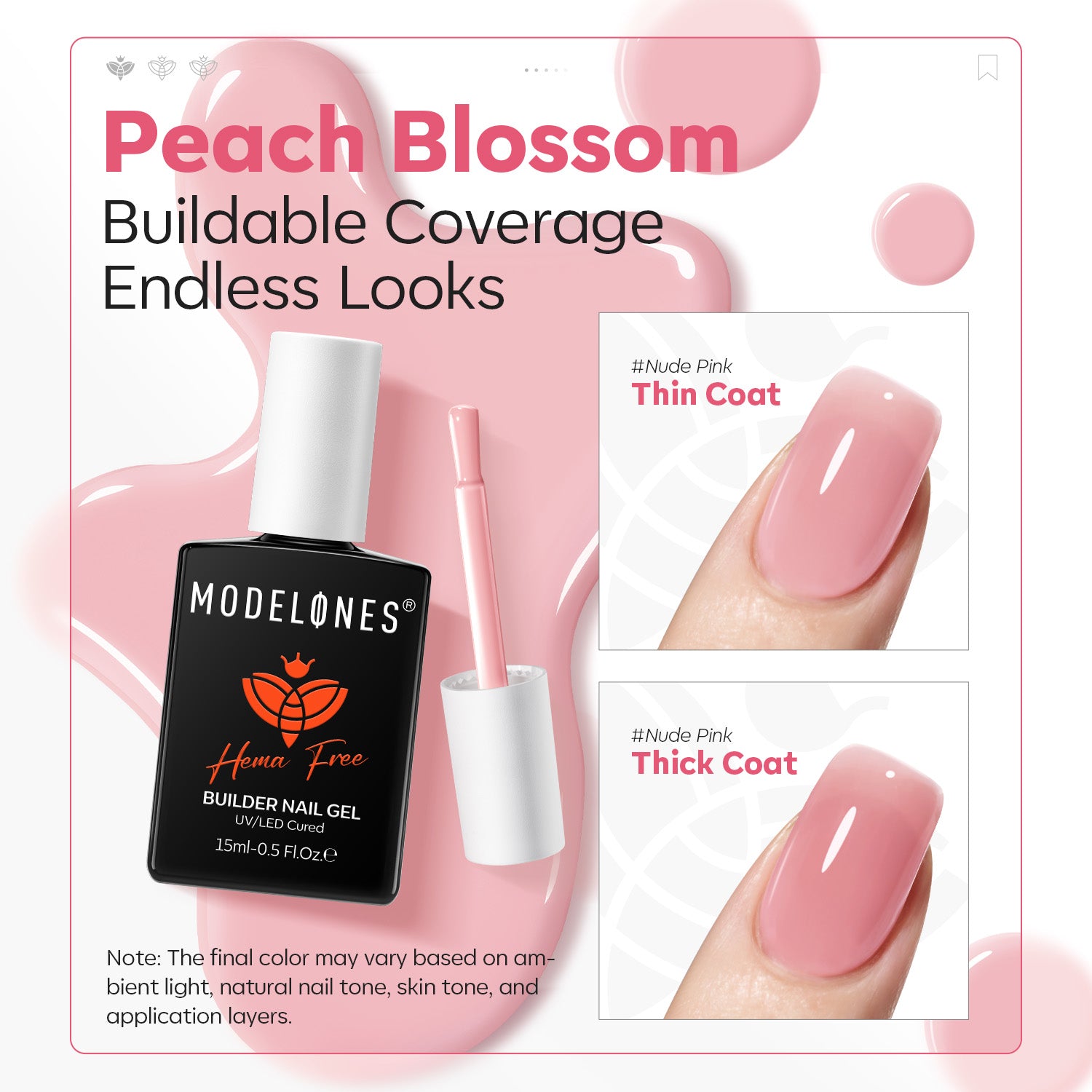 8-In-1 Peach Blush Hema-Free Builder Gel 15ml Builder Gel MODELONES 