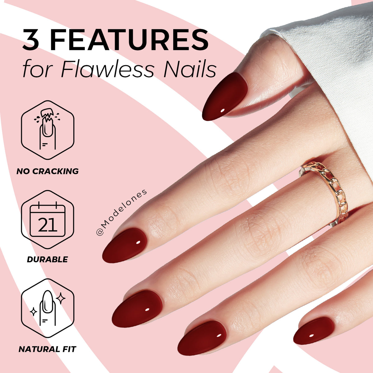 Classic Burgundy press on nails MODELONES 
