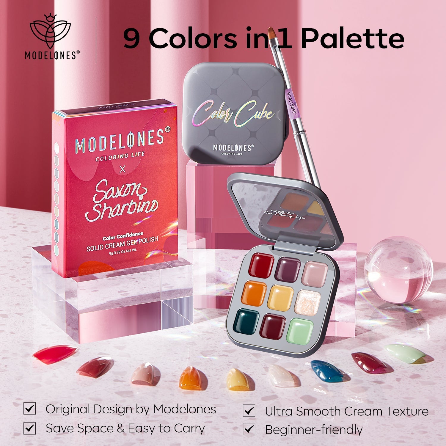 Color Confidence - 5Pcs 9 Shades Solid Cream Gel Polish Color Cube Kit