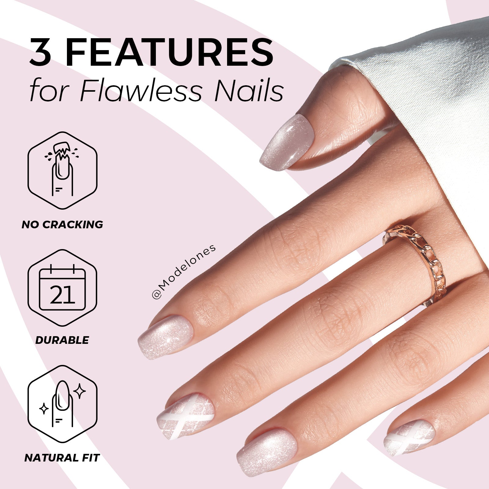 Blush Argyle press on nails MODELONES 