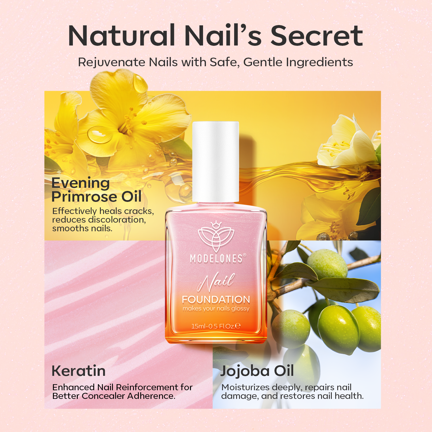 Nail Foundation Set with Top Coat & Cuticle Oil - Sparkle Pink【US/EU ONLY】