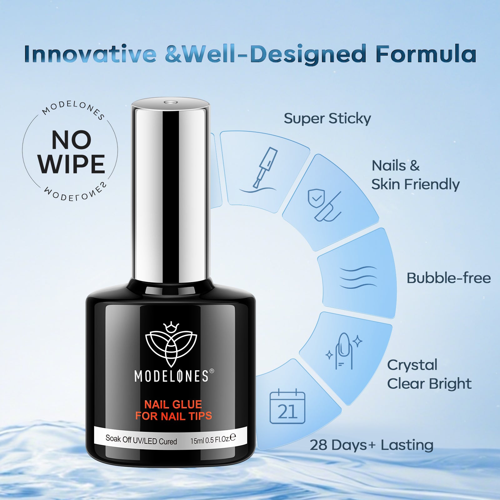 10-in-1 No Wipe Nail Glue For Tips Duo 15ml Nail Glue MODELONES #1pc