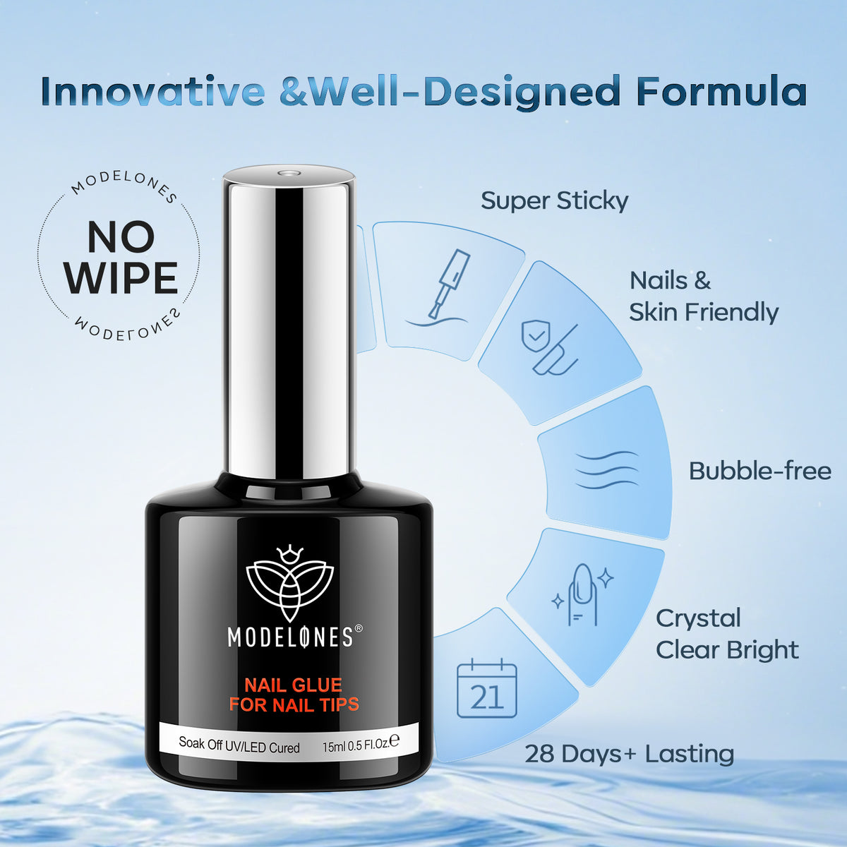 10-in-1 No Wipe Nail Glue For Tips Duo 15ml Nail Glue MODELONES 