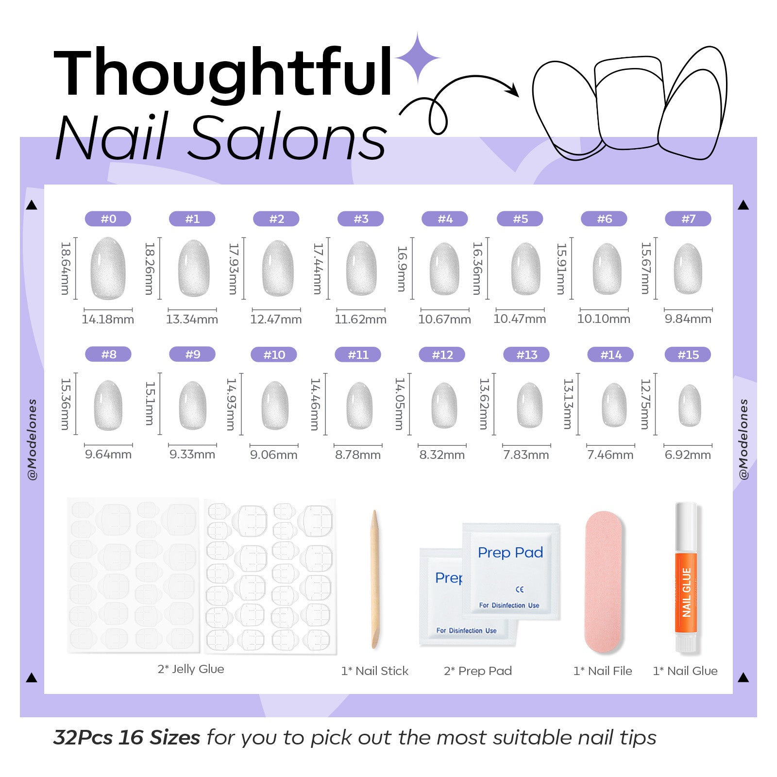 Silver Shimmer press on nails MODELONES 