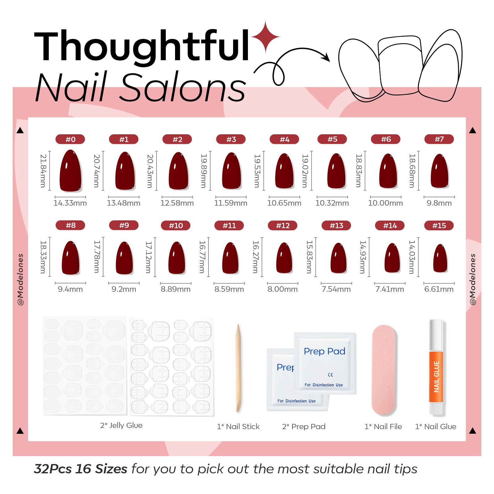 Classic Burgundy press on nails MODELONES 
