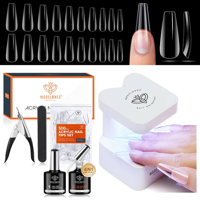 500-piece Long Coffin-Shaped Nail Art Tools Kit(Coffin/Square/Almond)