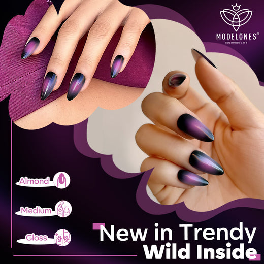 Wild Inside - 24 Fake Nails 12 Sizes Short Almond Press on Nails Kit