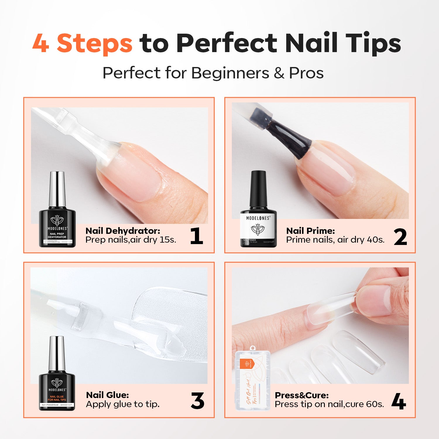 modelones 10-in-One X Nail Gel Glue with Nail Dehydrator Primer Set | Adhesive Bond for Press Ons False Tips Acrylic Rhinestones Prevent Lift Clear Multi Use Gel Polish U V Cure Soak Off Manicure