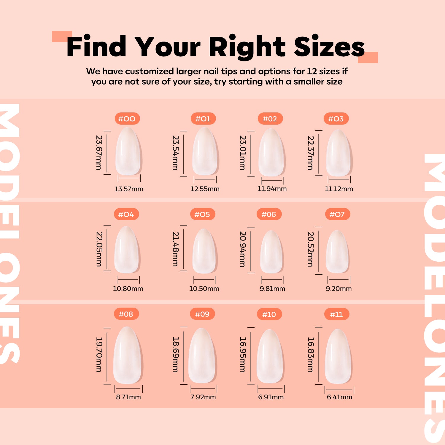 Moonstone - 24 Fake Nails 12 Sizes Short Almond Press on Nails Kit