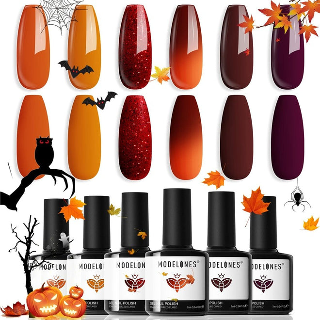 Fall Pumpkin - 6Pcs Gel Nail Polish Set 7ml【US/EU/UK ONLY】