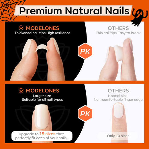 Ghoul Grin - 30 Pcs 15 Sizes Halloween Long Almond Press on Nails Kit