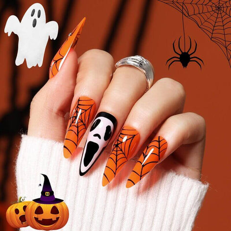 Ghoul Grin - 30 Pcs 15 Sizes Halloween Long Almond Press on Nails Kit