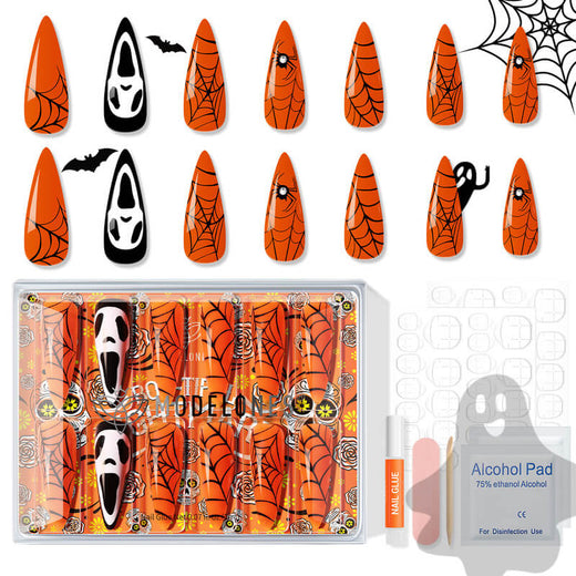 Ghoul Grin - 30 Pcs 15 Sizes Halloween Long Almond Press on Nails Kit