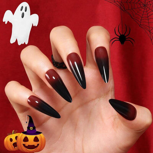 Blood Veil - 30 Pcs 15 Sizes Halloween Long Almond Press on Nails Kit