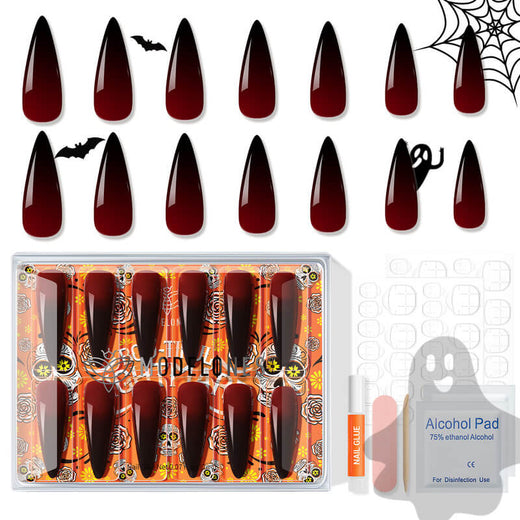 Blood Veil - 30 Pcs 15 Sizes Halloween Long Almond Press on Nails Kit