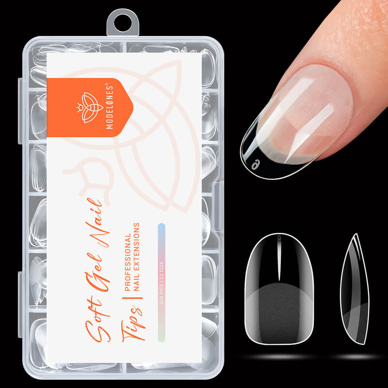 216 Pcs Semi-Frosted Short Oval Round Nail Tips