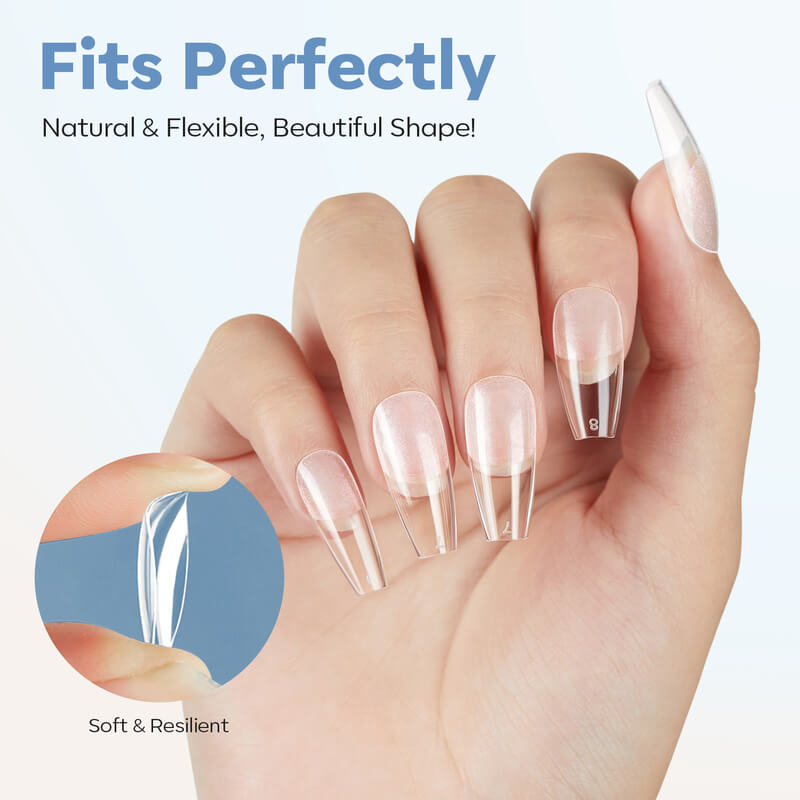 216 Pcs Semi-Frosted Medium Coffin Nail Tips