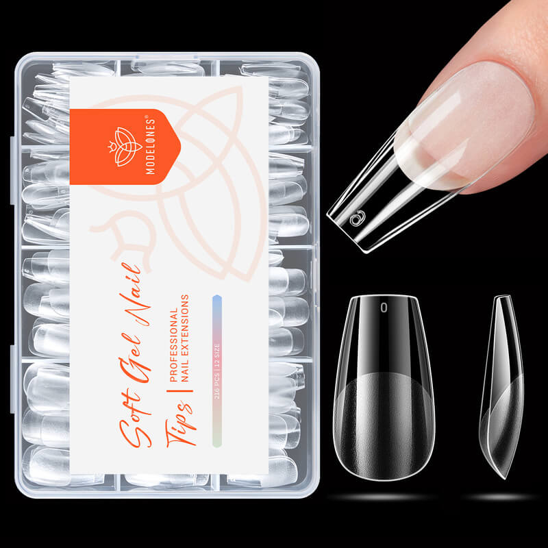 216 Pcs Semi-Frosted Medium Coffin Nail Tips