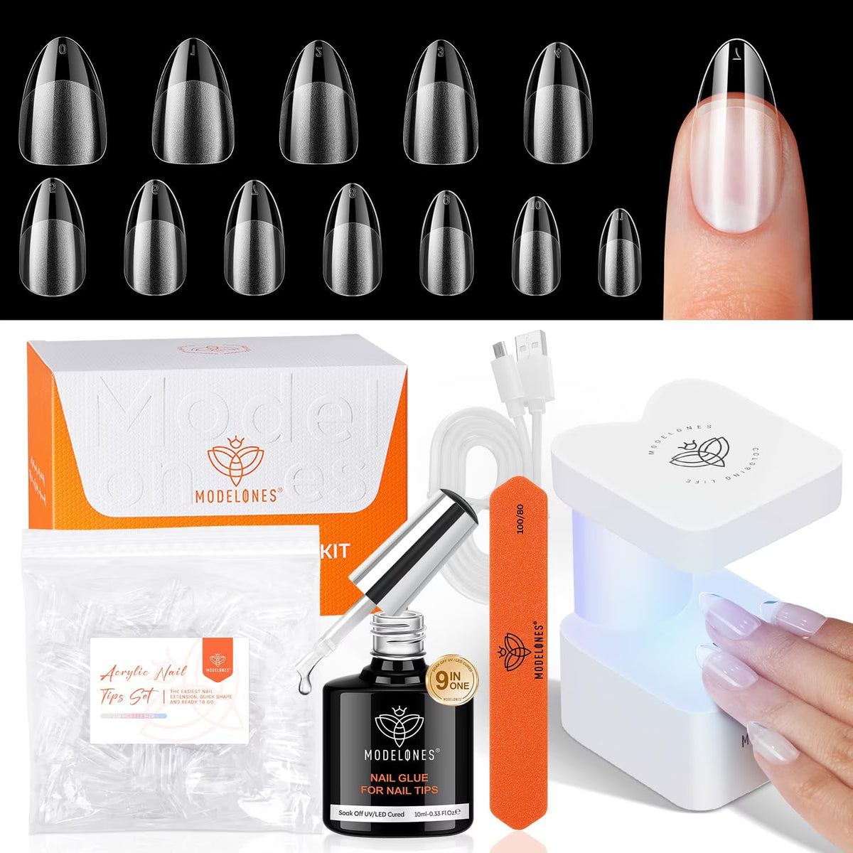 modelones Gel Base Top Coat Set with 3-in-One Nail Dehydrator & Primer