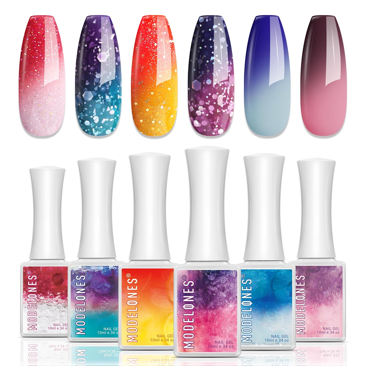 modelones Gel Nail Polish Set Neon Color Changing 6Colors Red Pink Blue