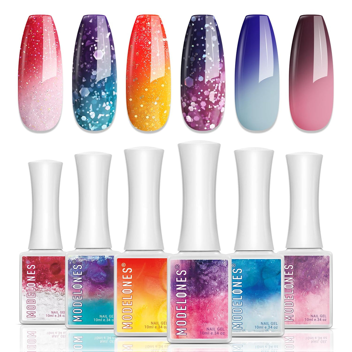 modelones Gel Nail Polish Set Neon Color Changing 6Colors Red Pink Blue
