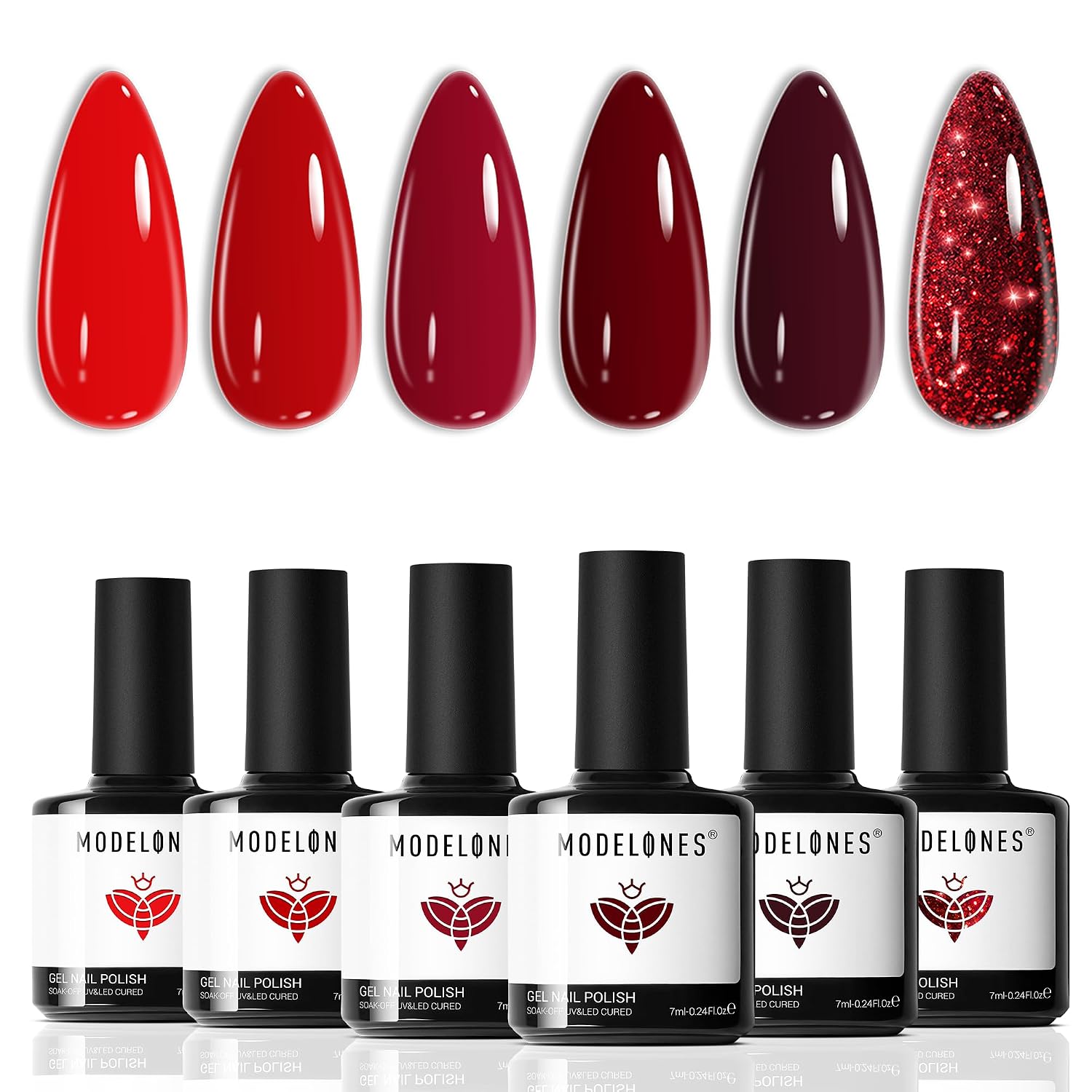modelones Gel Nail Polish Set Glitter Sparkle 6Colors Burgundy Red Bloody