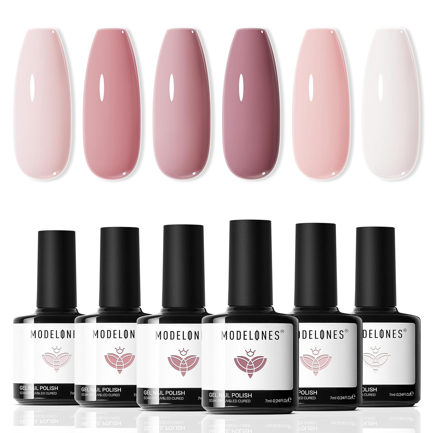 modelones Gel Nail Polish Set Nude Light Neutral Pink Milky White